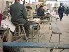 18 Kashgar Old City Street Scene 1993 Street Vendor Cooking Shish Kebobs